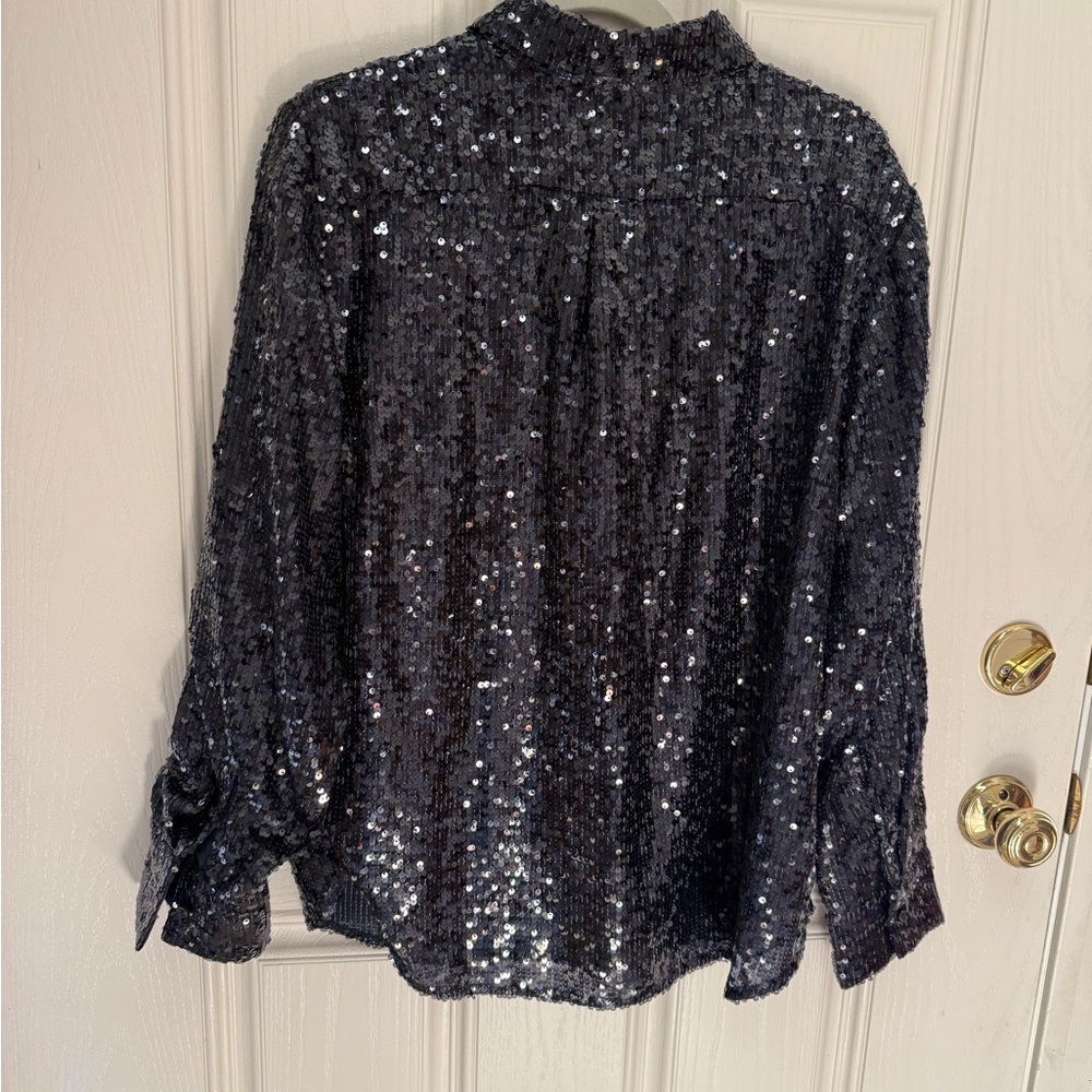J. Crew Women's Sequin Button Down Shirt - Navy - Picture 4 of 4